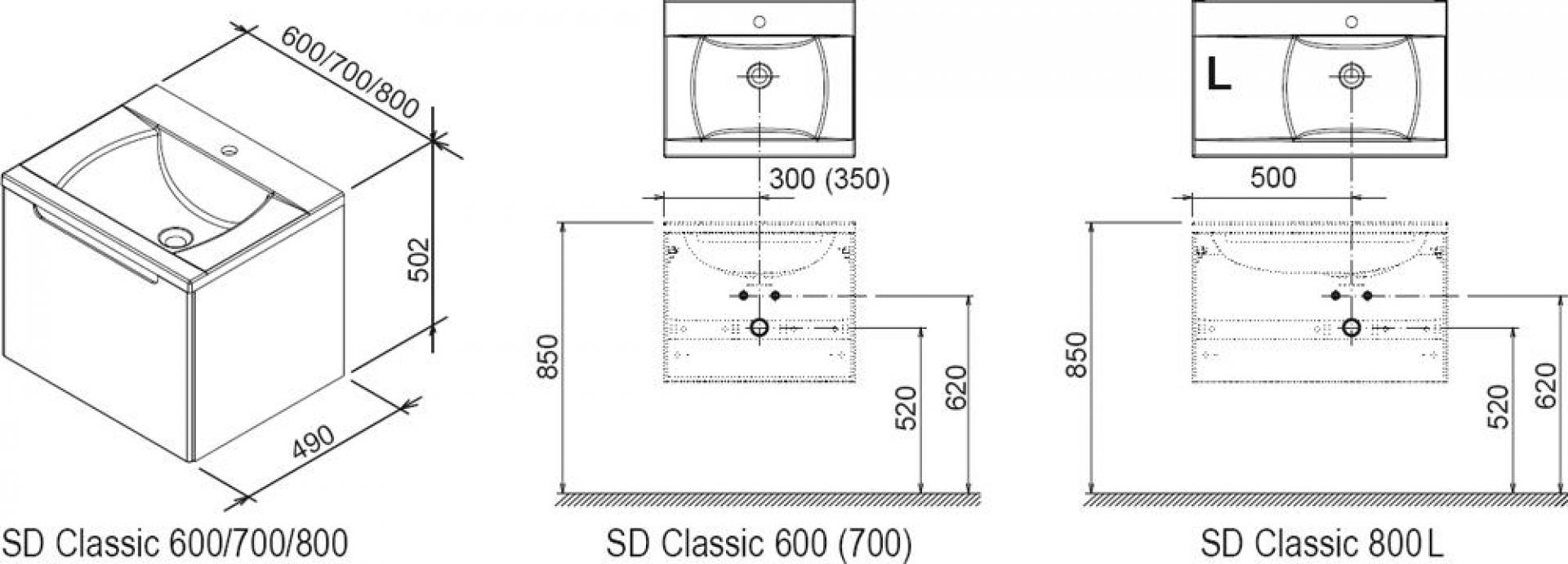 Тумба под умывальник Ravak Classic SD 800 R стрип оникс/белая X000000246