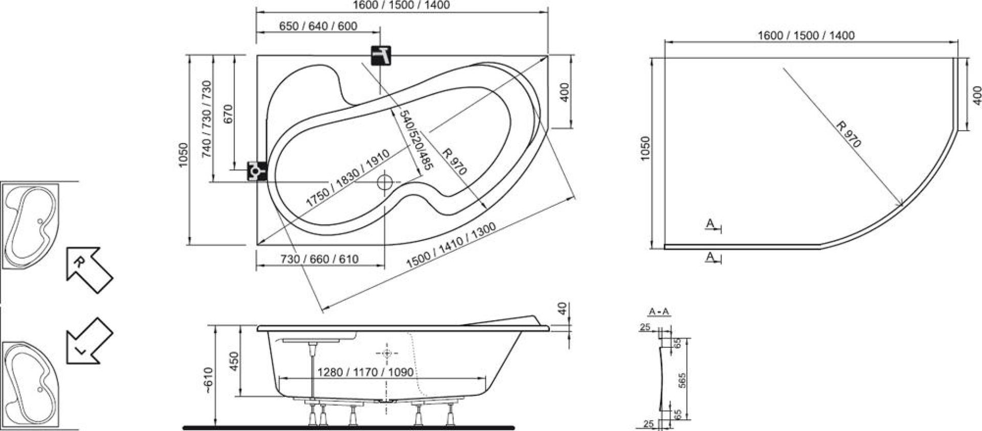 Акриловая ванна 150х105 Ravak Rosa I CJ01000000 R