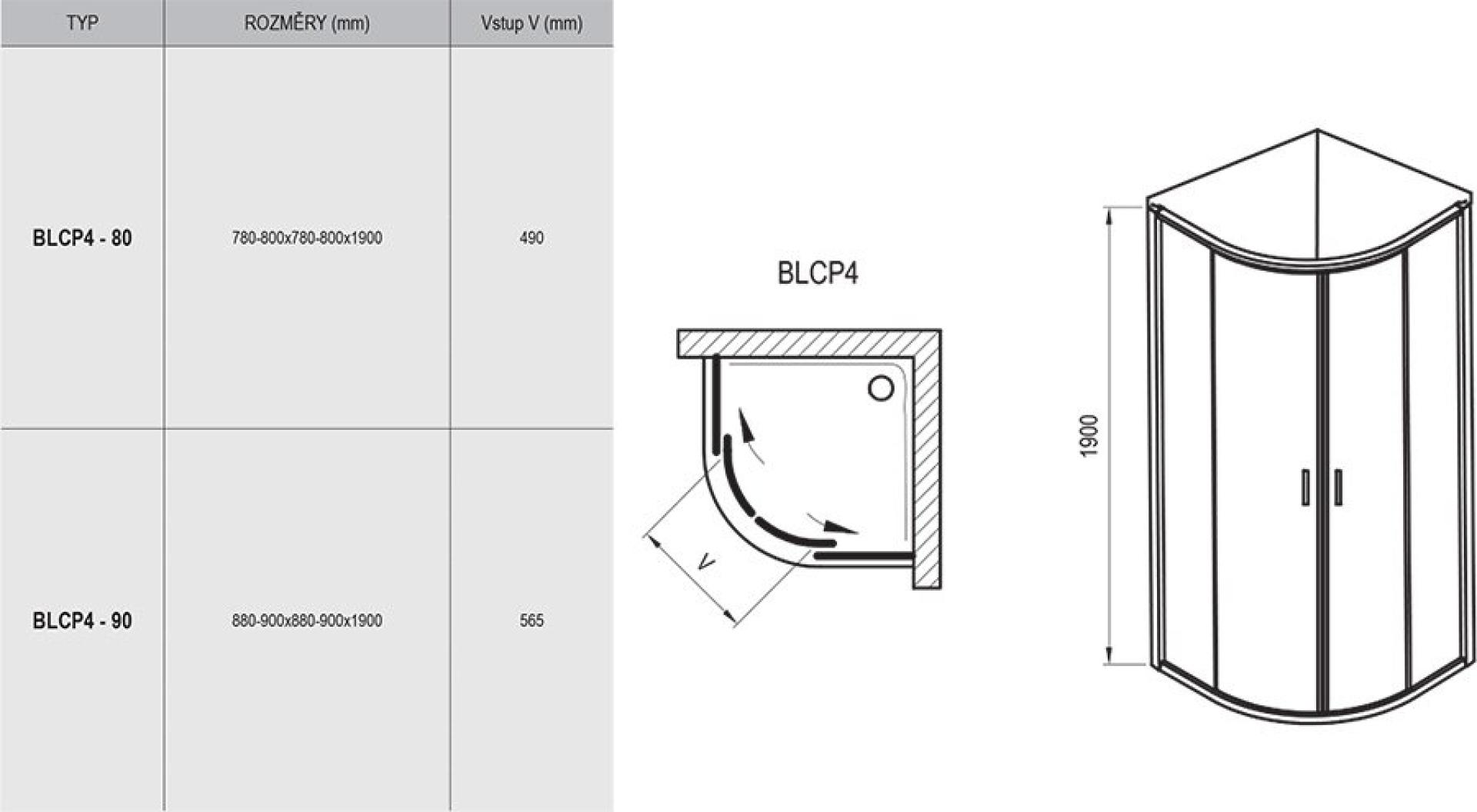 Душевой уголок Ravak Blix BLCP4-80 блестящий + транспарент AntiCalc 3B240C00Z1