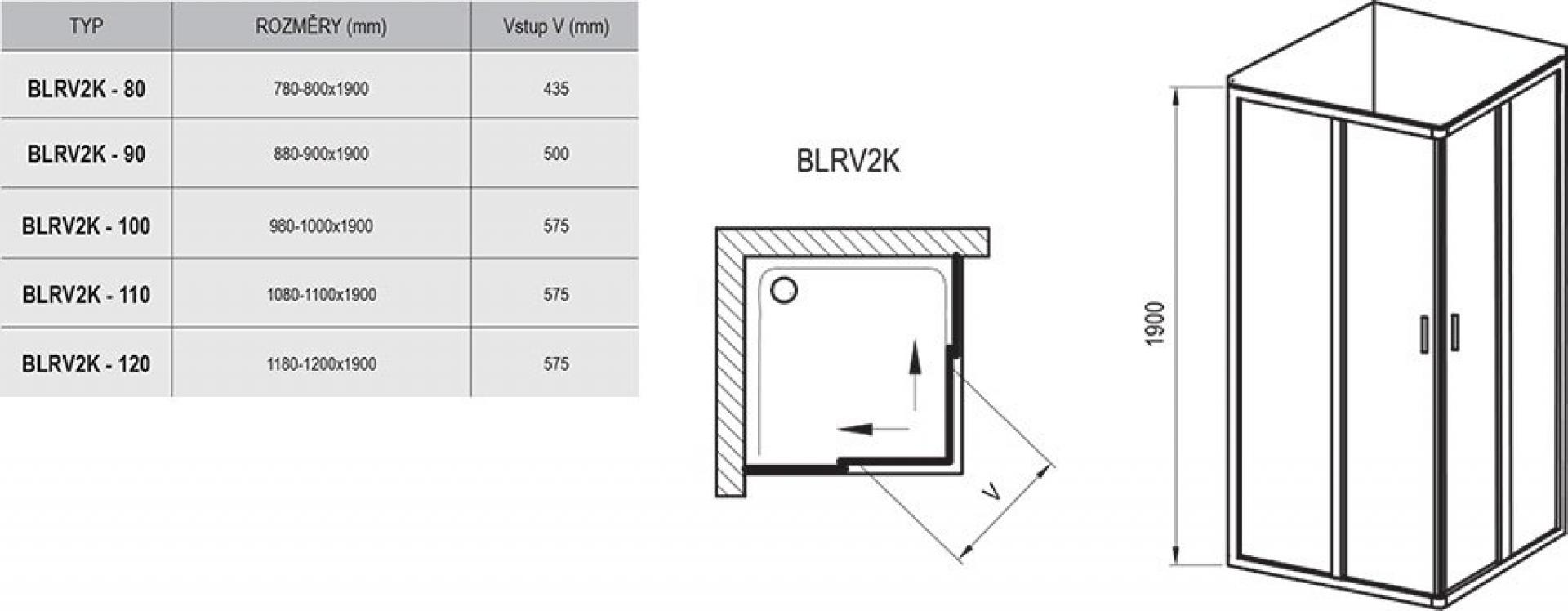 Душевая дверь в нишу 80 см Ravak Blix BLRV2K-80 1XV40U00ZH, сатин+графит