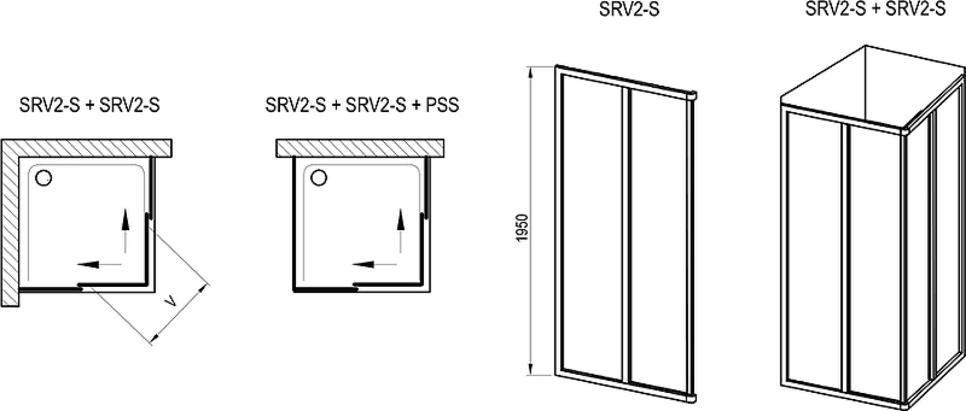 Душевая дверь Ravak Supernova SRV2-100 195 S 14VA03O2Z1, профиль черный, стекло transparent