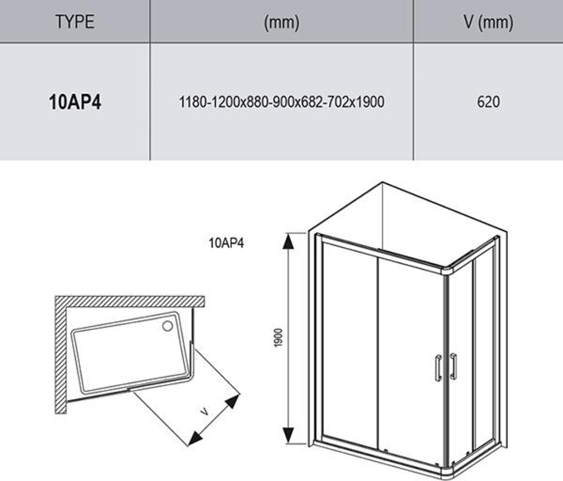 Душевой уголок Ravak 10° 10AP4 0ZVG70100Z1 120х90 см, transparent, белый