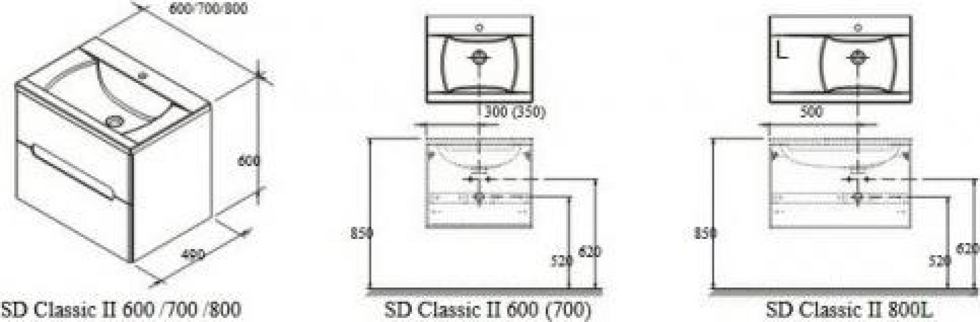 Тумба с раковиной 80 см Ravak SD Classic II X00000091470508023 белый