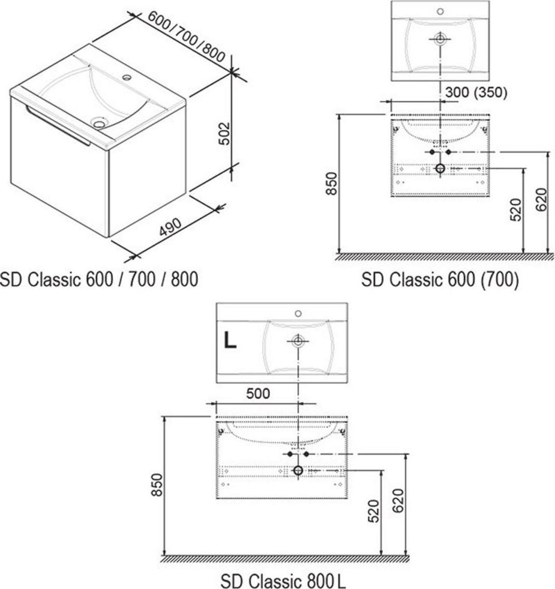 Тумба для комплекта 80 см Ravak SD Classic II X000000910 L, белый