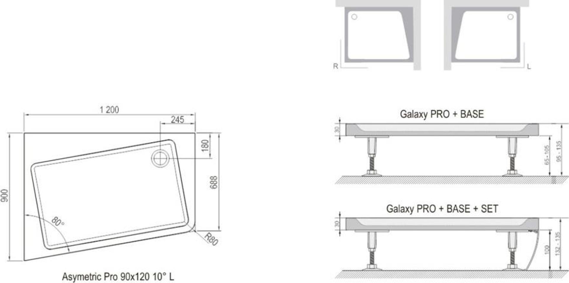 Поддон для душа 120х90 см Ravak Asymetric Pro XA25G70101P R