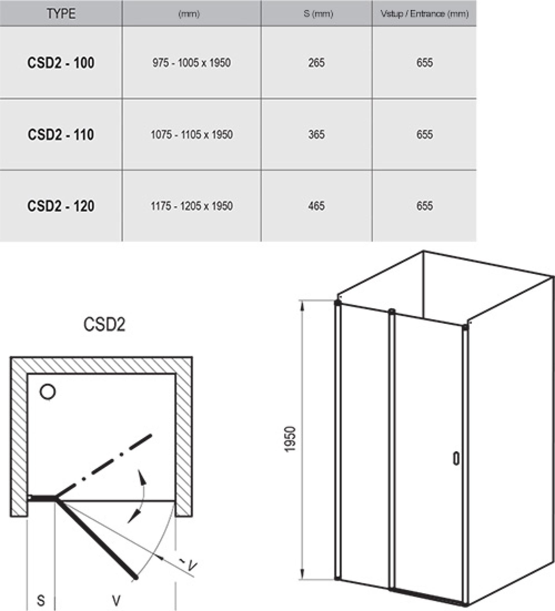 Душевая дверь Ravak Chrome CSD2-120 белый+транспарент 0QVGC100Z1