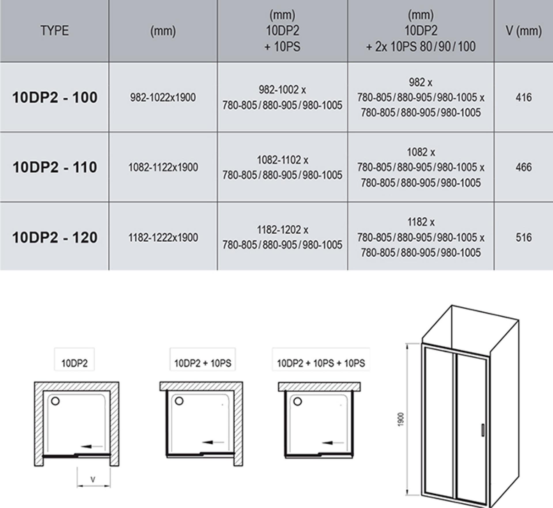 Душевая дверь в нишу 100 см Ravak 10° 0ZVA0100Z1, transparent, белый