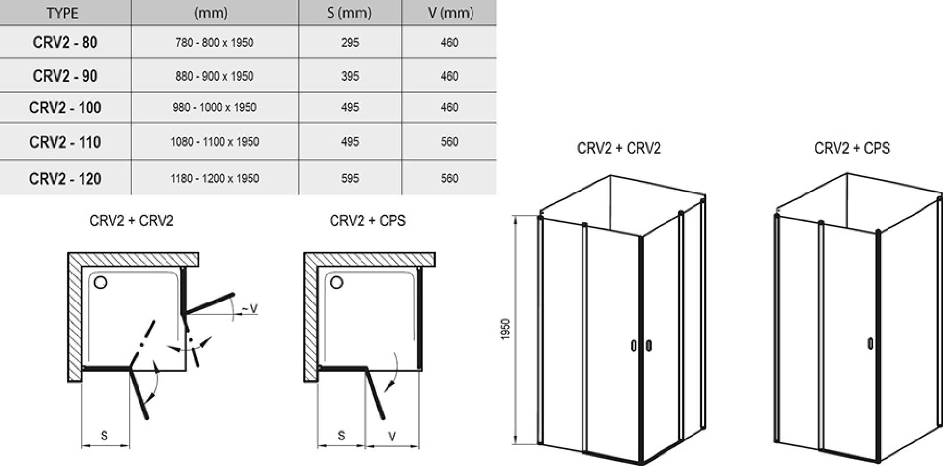 Душевой уголок Ravak Chrome CRV2-120 блестящий+транспарент 1QVG0C00Z1