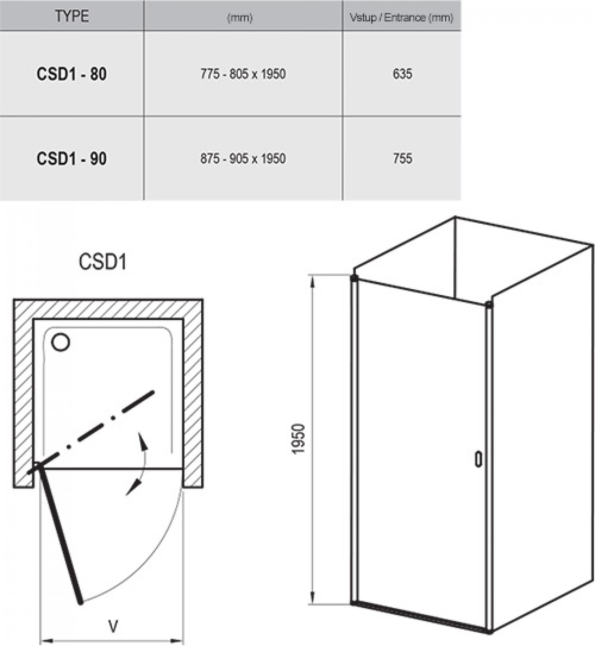 Душевая дверь Ravak Chrome CSD1-80 белый+транспарент 0QV40100Z1