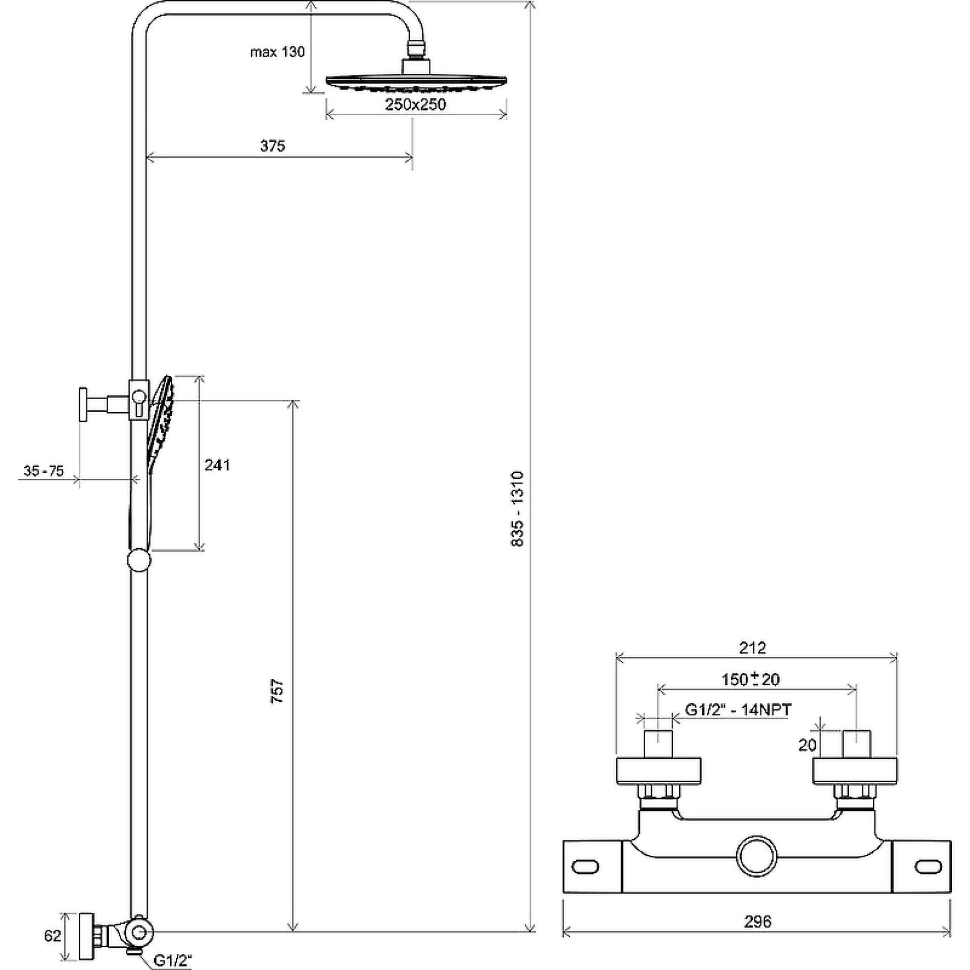 Душевая система Ravak Termo 300 X070164, хром