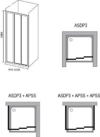 Душевой уголок Ravak ASDP3-100+APSS-75 сатин+грейп