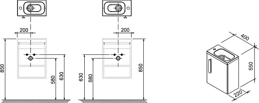 Тумба под умывальник Ravak Chrome SDU 400 L оникс/белая X000000539 с дверью X000000540