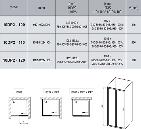 Душевой уголок Ravak 10° 10DP2-100+10PS-80 белый+транспарент