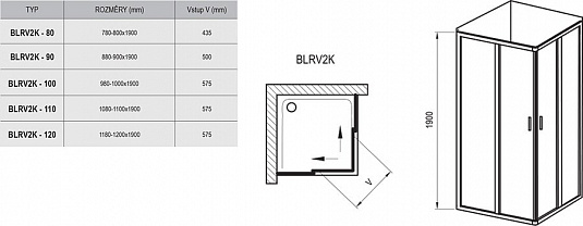 Душевая дверь в нишу 80 см Ravak Blix BLRV2K-80 1XV40U00ZH, сатин+графит