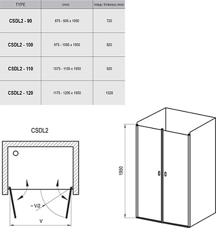 Душевая дверь Ravak Chrome CSDL2-90 блестящий+стекло Transparent 0QV7CC0LZ1