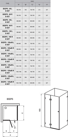 Душевая дверь с неподвижной стенкой Ravak Brilliant BSDPS-110/80 L хром+транспарент 0ULD4A00Z1 с креплением B SET D01000A080