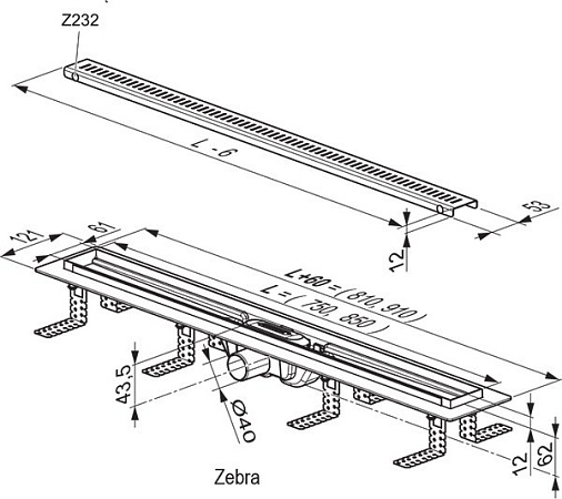 Душевой канал OZP Ravak Zebra 850  X01434