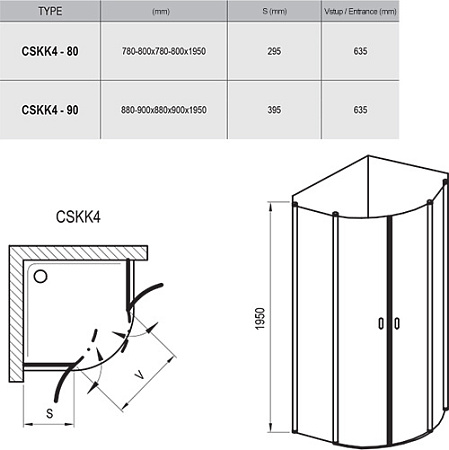 Душевой уголок Ravak Chrome CSKK4-80 блестящий+транспарент 3Q140C00Z1